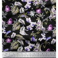 thumbnail image 3 of Soimoi Purple Polyester Crepe Fabric Bird,Leaves & Orchids Flower Decor Fabric Printed BTY 42 Inch Wide, 3 of 3