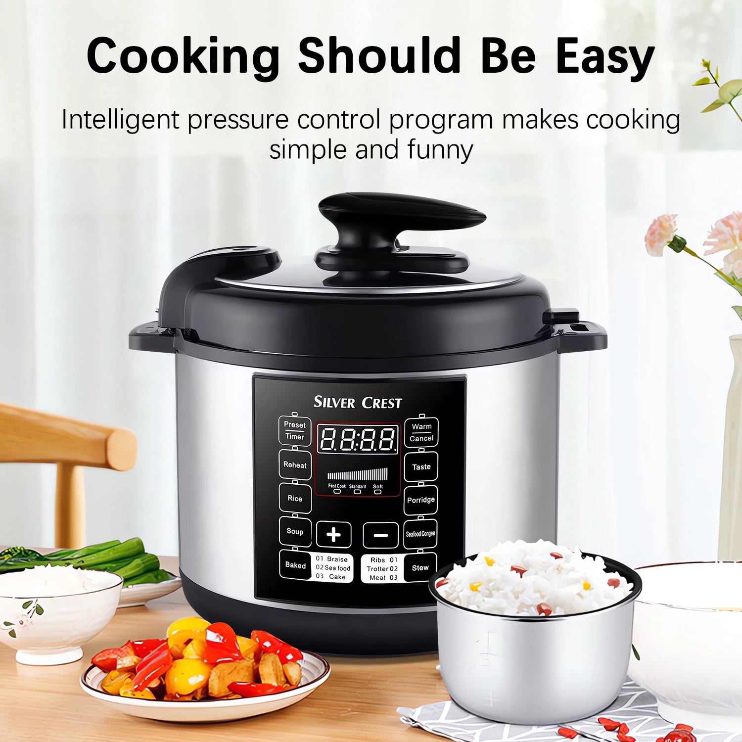 Cikuci Electric Pressure Cooker, Multi-Functional Slow Cooker, Rice Cooker, Saut pan, Soup Pot, Egg Cooker, Warmer, Preset Cooking