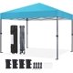 thumbnail image 1 of Songqin 10x10 1-Person Setup Pop Up Canopy Tent, Instant Portable Commercial Canopy Tent, Outdoor Gazebo with 1-Button Push, Wheeled Bag & 4 Sandbags for Home, Party & Outdoor Activities, Sky Blue, 1 of 18