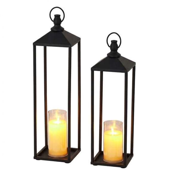 Gaderth 19" 22" Metal Candle Lanterns Set with Flameless LED Candles, Halloween Christmas Important Moments or Ordinary Life Lanterns Decorative for Outdoor Indoor, Patio Porch Garden Floor