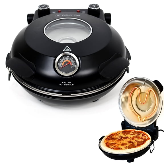 CULINARY CHEF Electric Pizza Oven with Ceramic Stone, Viewing Window, Adjustable Heat Control, Timer and 1200W Baking Power, DIY Homemade Pizzeria, Large 12” Pie Capacity