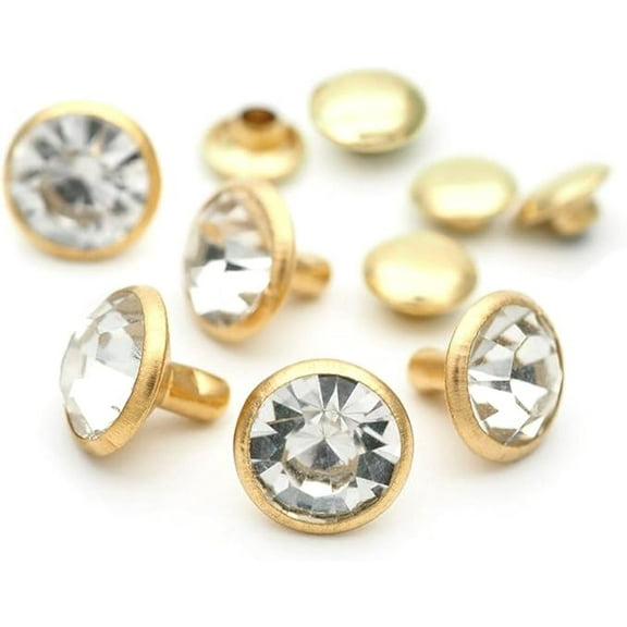 50 Sets White Clear Rhinestone Rivets Crystal Rivets Rapid Rhinestone Stud Fit DIY Clothing, Arts & Crafts Decoration (6 mm, Gold Setting)