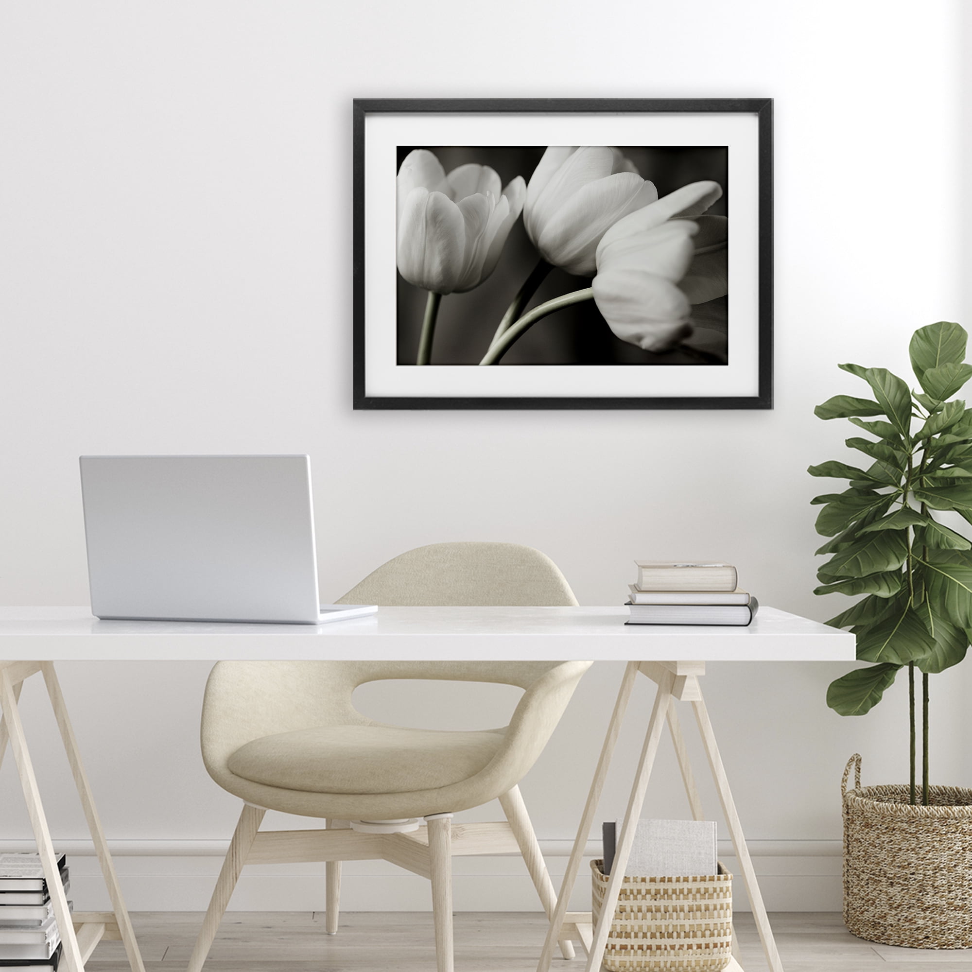 Stupell Industries Row Of Monochrome Tulips Black Framed Print Under Glass, design by Tom Quartermaine