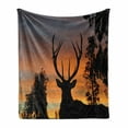 thumbnail image 1 of Antlers Soft Flannel Fleece Throw Blanket, Black Deer on Sky Background West Coast South Island New Zealand Nature, Cozy Plush for Indoor and Outdoor Use, 50" x 60", Seal Brown Marigold, by Ambesonne, 1 of 5