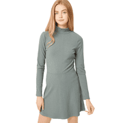 Women's Long Sleeve Ribbed Mock-neck Knit Dress, Olive Stone S