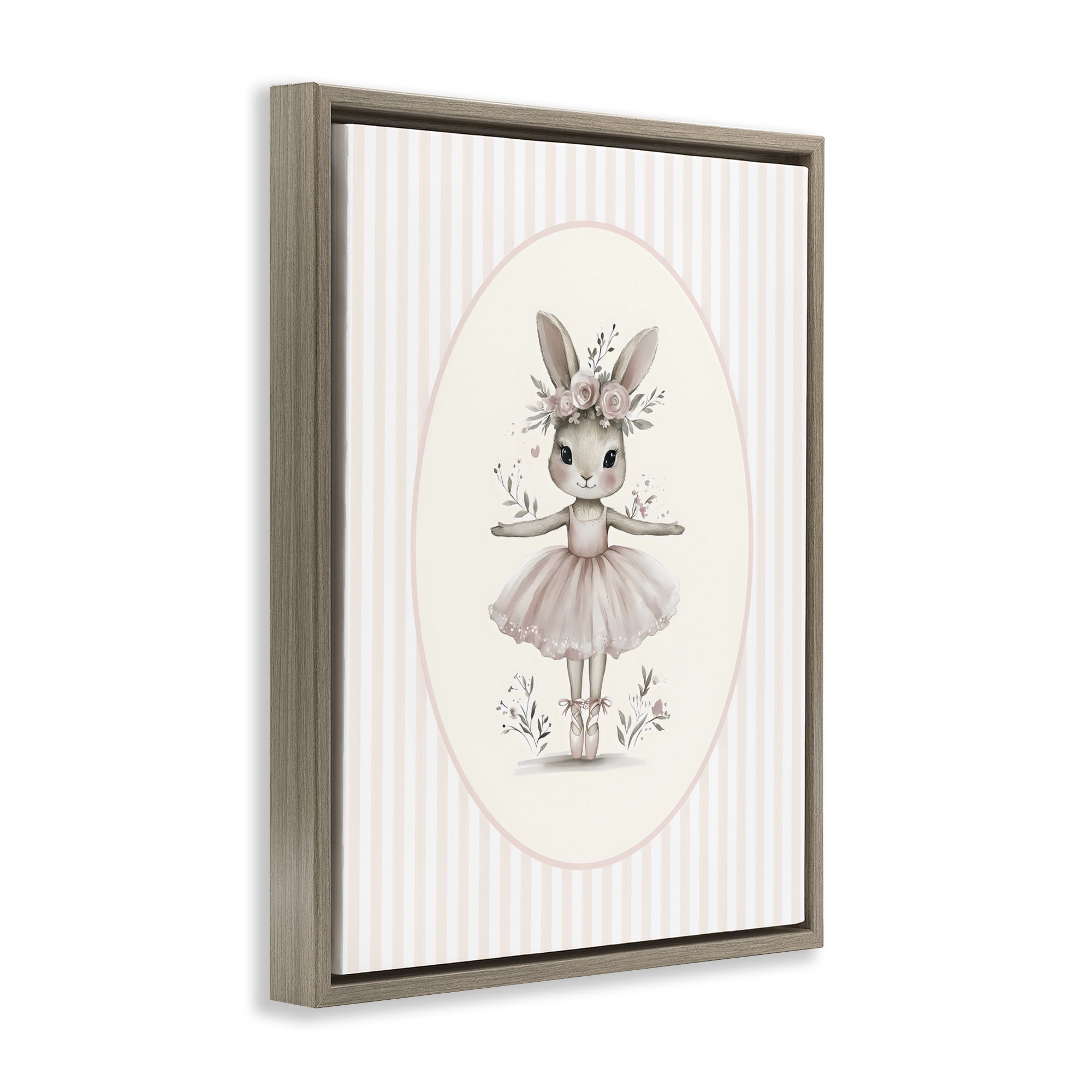 Stupell Industries Nursery Ballerina Bunny Striped Brown Framed Floater Canvas Wall Art, design by LSR Design Studio