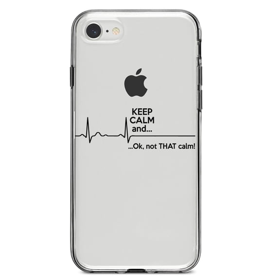 DistinctInk Clear Shockproof Hybrid Case for iPhone 7 8 SE (2020 Model) 4.7" Screen TPU Bumper Acrylic Back Tempered Glass Screen Protector - Keep Calm and…. Flatline
