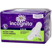 Incognito Womens Ultra Thin Contact Overnight Protective Ultra Thin Pad with Wings, 14 Count