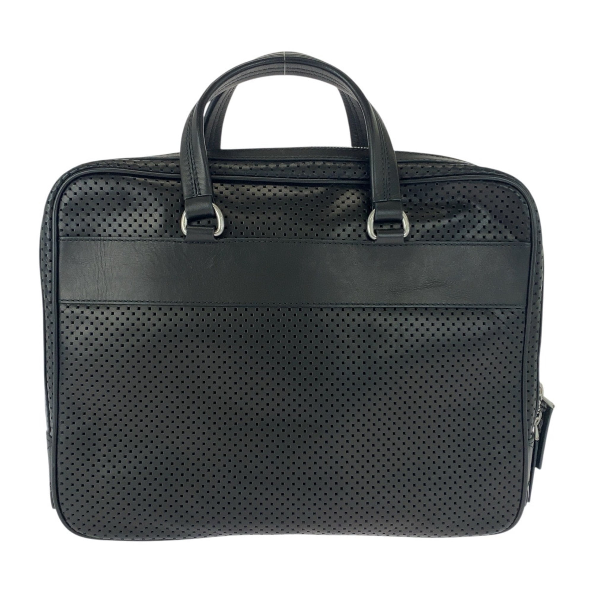 Pre-Owned BALLY HVLK Men's Perforated Black Leather Briefcase with Silver Hardware