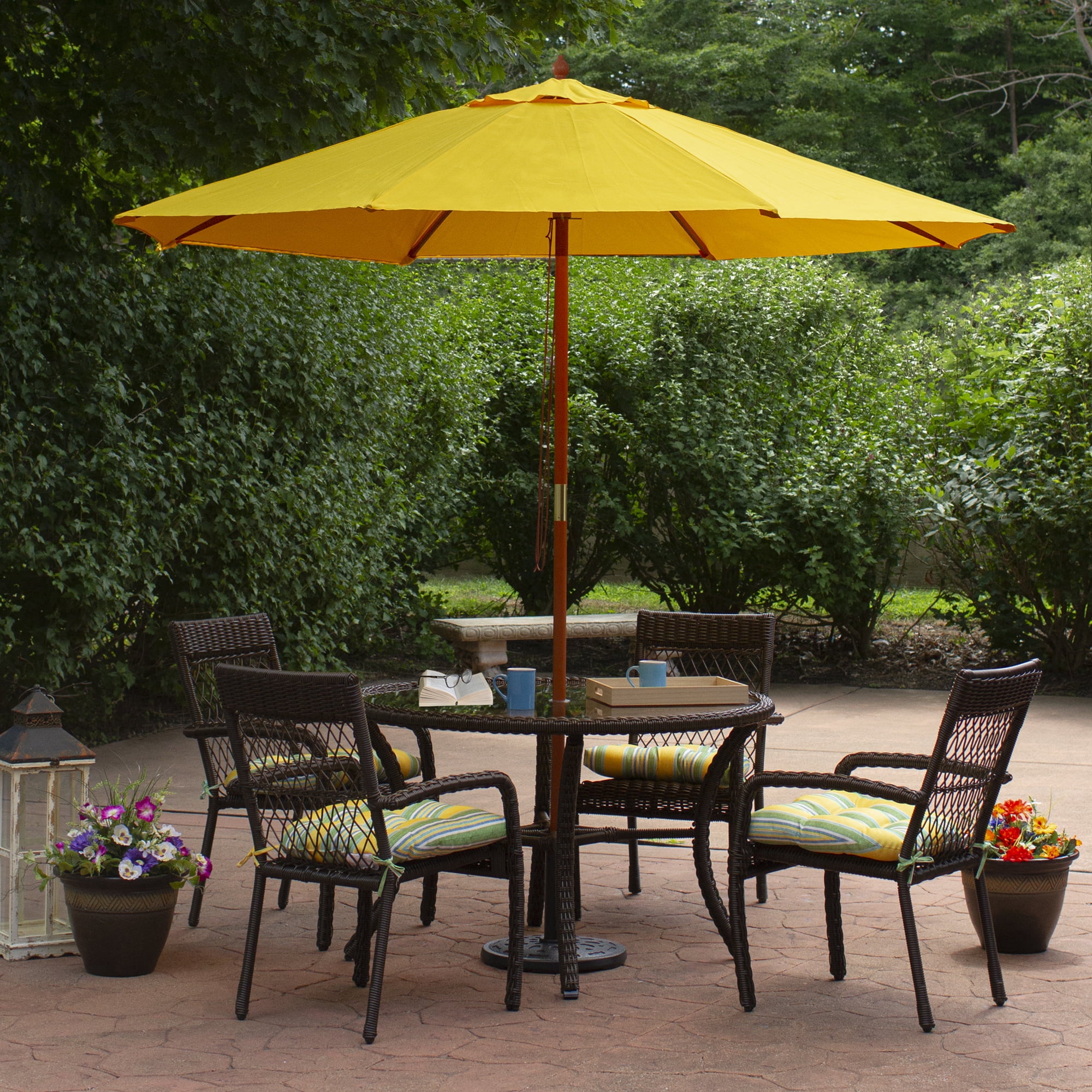 Northlight 8.5ft Outdoor Patio Market Umbrella with Wooden Pole, Yellow