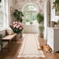 thumbnail image 1 of GlowSol 2'x6' Scalloped Bow Border Area Rug, Modern Solid Washable Rug with Non Slip TPR Backing, Stain Resistant Low Pile Indoor Carpet Mat for Bedroom Hallway Nursery Decor, Beige, 1 of 7