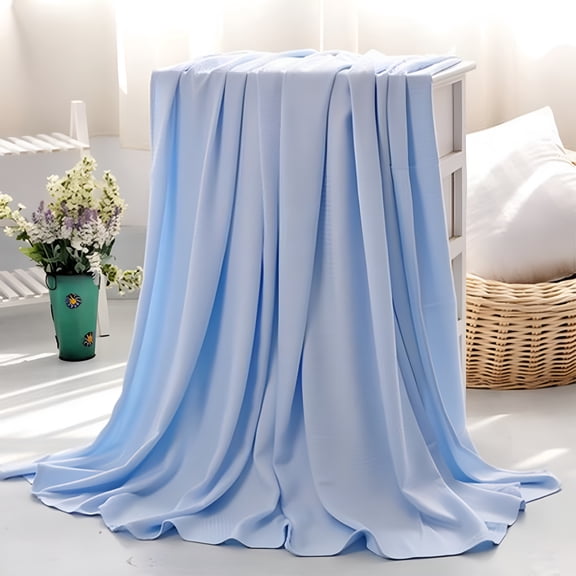 AUQ Enhanced Summer Cooling Sky Blue Thin Lightweight Cotton Bed Blanket,Breathable