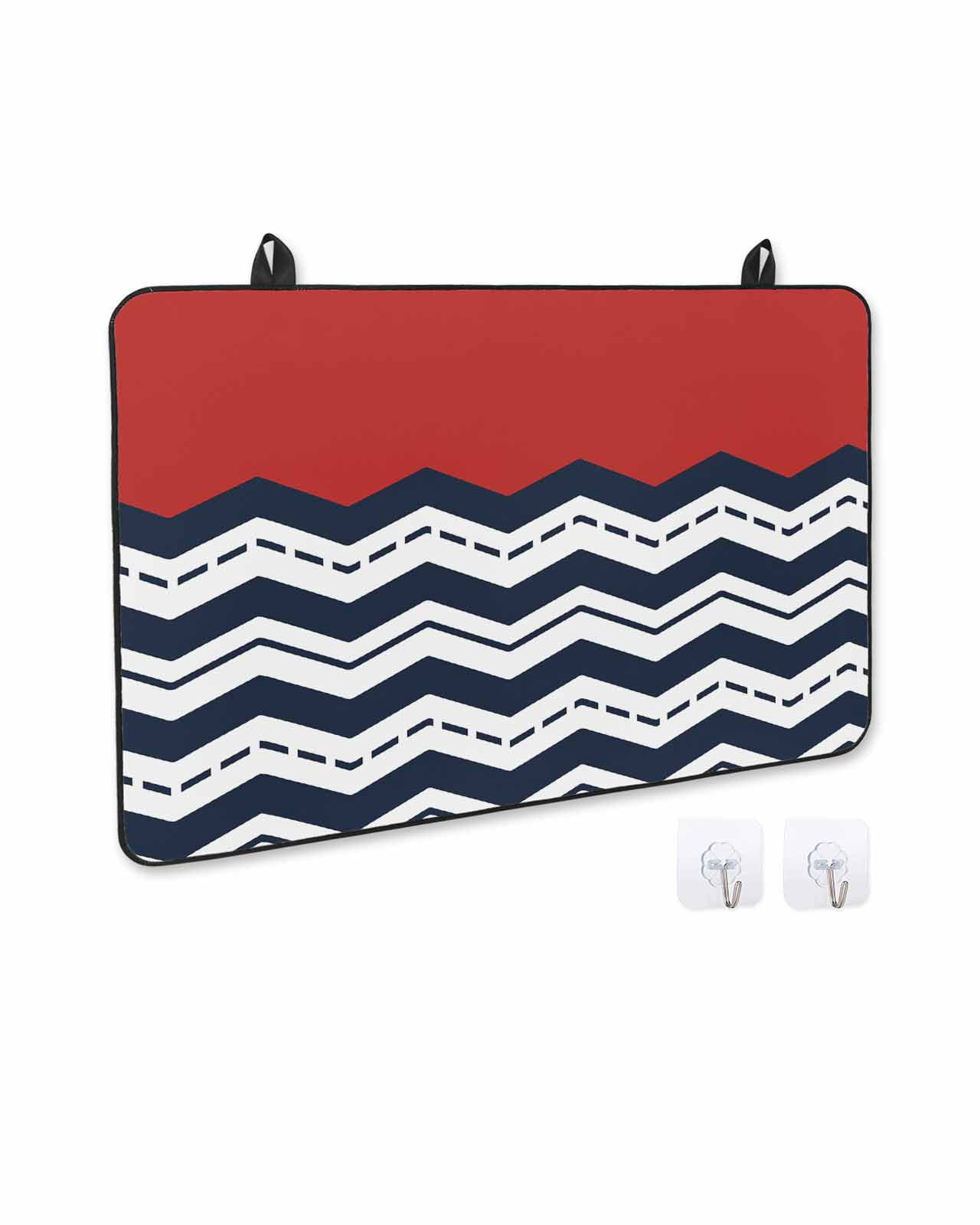 nqOlkjepod Large Induction Cooktop Protector Mat 36"x21", Black Chevron Stove Top Covers for Electric Stove, Geometric Navy Blue White Sea Wavy Striped Stove Burner Cover Mats, Glass Top Stove Cover