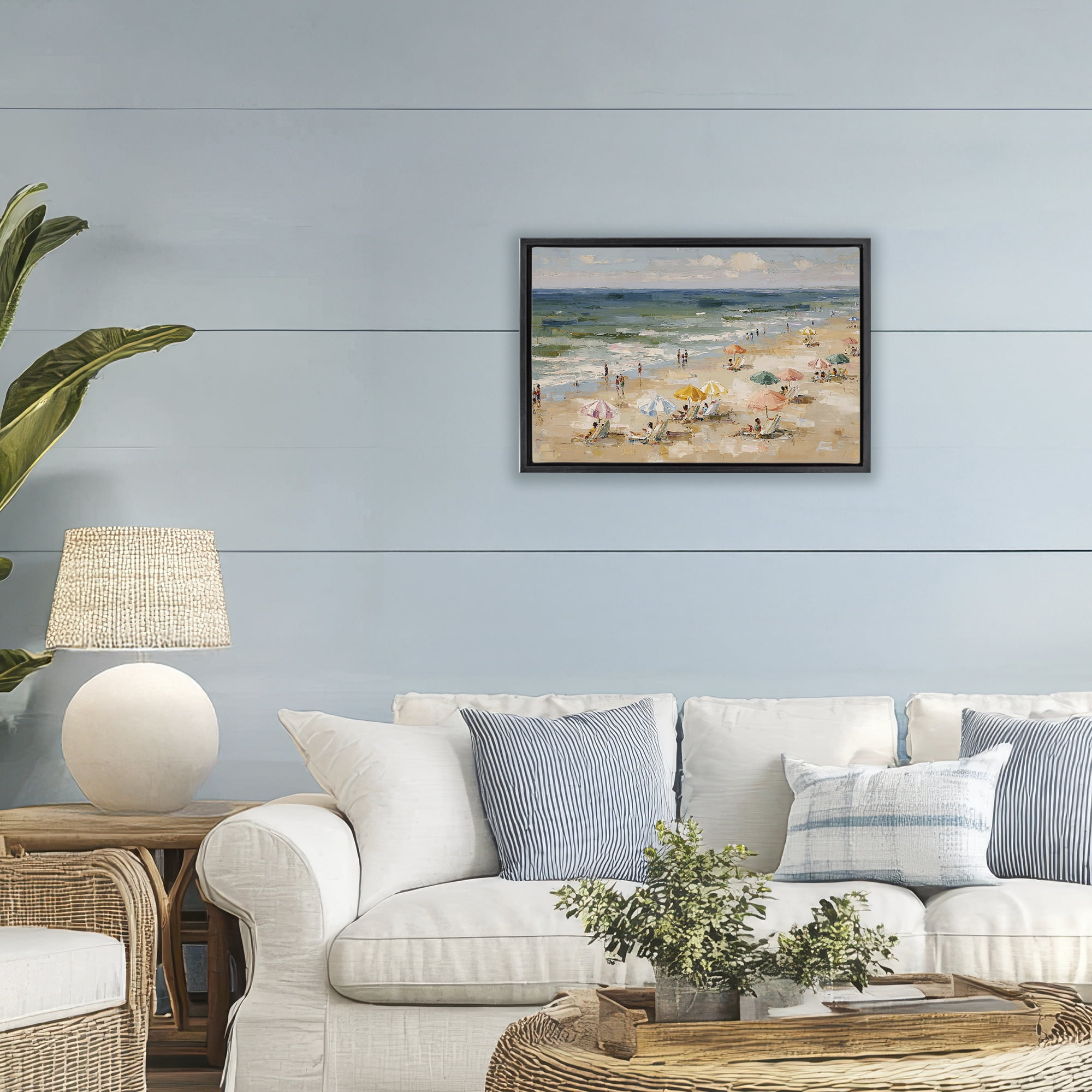 Stupell Industries Impressionist Summer Beach Day Black Framed Floater Canvas Wall Art, design by Jacky Ngan