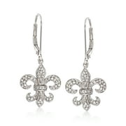 Ross-Simons 0.28 ct. t.w. Diamond Fleur-De-Lis Drop Earrings in Sterling Silver, Women's, Adult