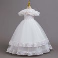 thumbnail image 5 of HJYCHN Girls' Dresses off Shoulder Long Layered Tutu Gown with Ruffled Neckline for Toddler Dress 11-12 Years, 5 of 9