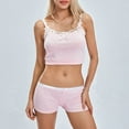 thumbnail image 5 of Women Two Piece Outfit Shorts Set Y2k Lace Trim Spaghetti Strap Cami Crop Top High Waist Shorts Cute Pajamas Set, 5 of 7