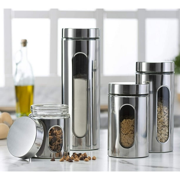 Quality Stainless Steel Canister Set for Kitchen Counter with Glass Window & Airtight Lid - Food Storage Containers with Lids Airtight - Pantry ...