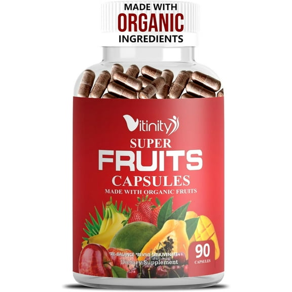 VITINITY Made with Organic Superfood Fruits Vitamin Supplement for Women & Men-Blend of Fruits for Daily Health.Fruits Capsules Supplement (30-Day Supply)