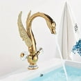 thumbnail image 2 of Victorian Swan Bathroom Faucet - Single Hole Deck Mounted Brass Mixer Tap with Hot/Cold Water, Ornate Golden Finish & Clear Crystal-Like Knob, Valve Core & Polished Titanium/, 2 of 9