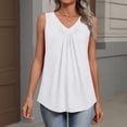 thumbnail image 4 of Tank Top for Women Loose Fit Sleeveless Shirts V Neck Summer Clothes Ruched Women's Tees and Tanks Curved Hem #02White XL, 4 of 7