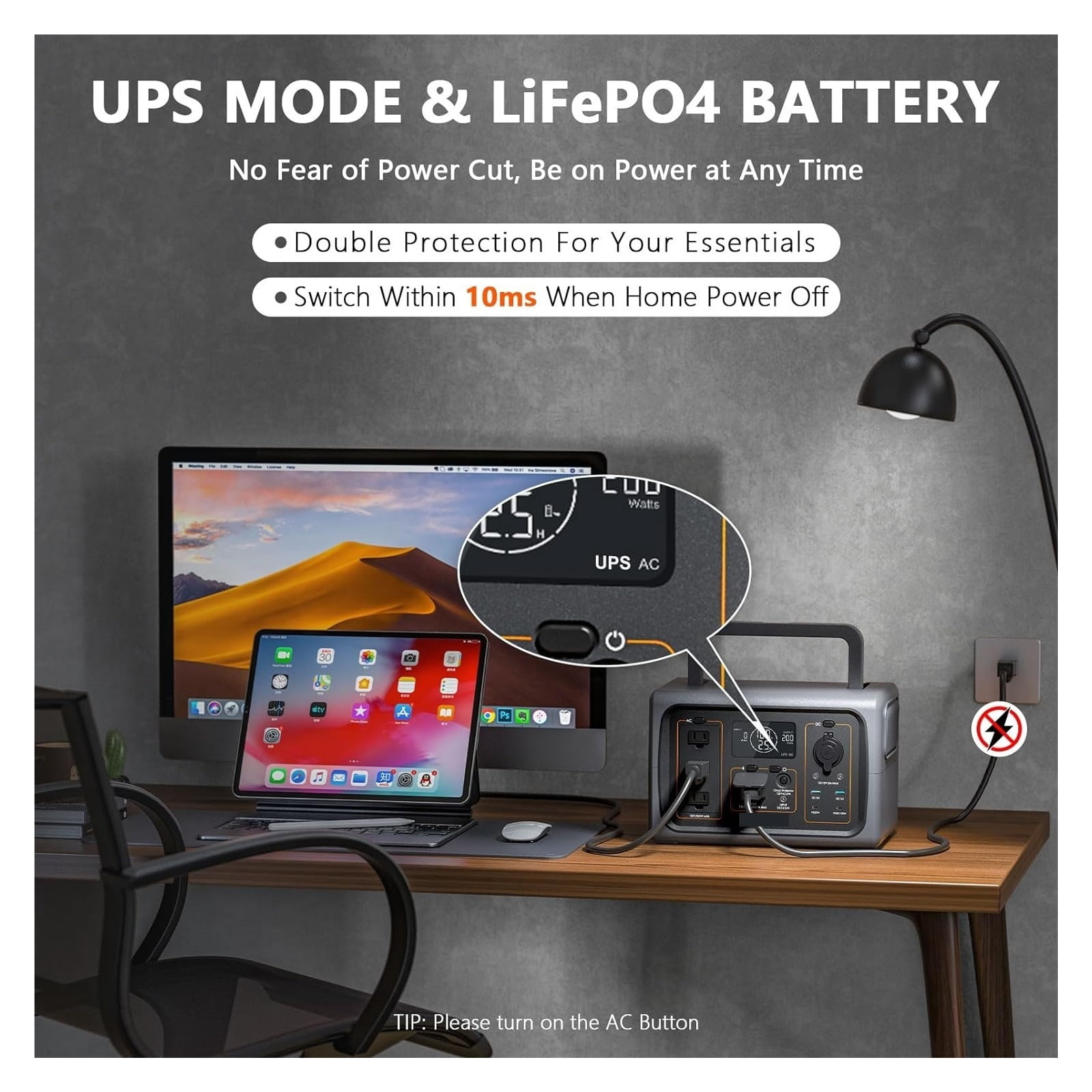 Solar panel mobile power charger 500W (Surge 1000W) 512Wh Solar Energy Storage Power Supply With UPS Function, 2.5 Hours Fast Charging