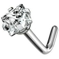 thumbnail image 6 of 20GA & 18GA Prong Set Square Diamond CZ Solid Grade 23 Titanium L Bend Stud Nose Ring, 6 of 7