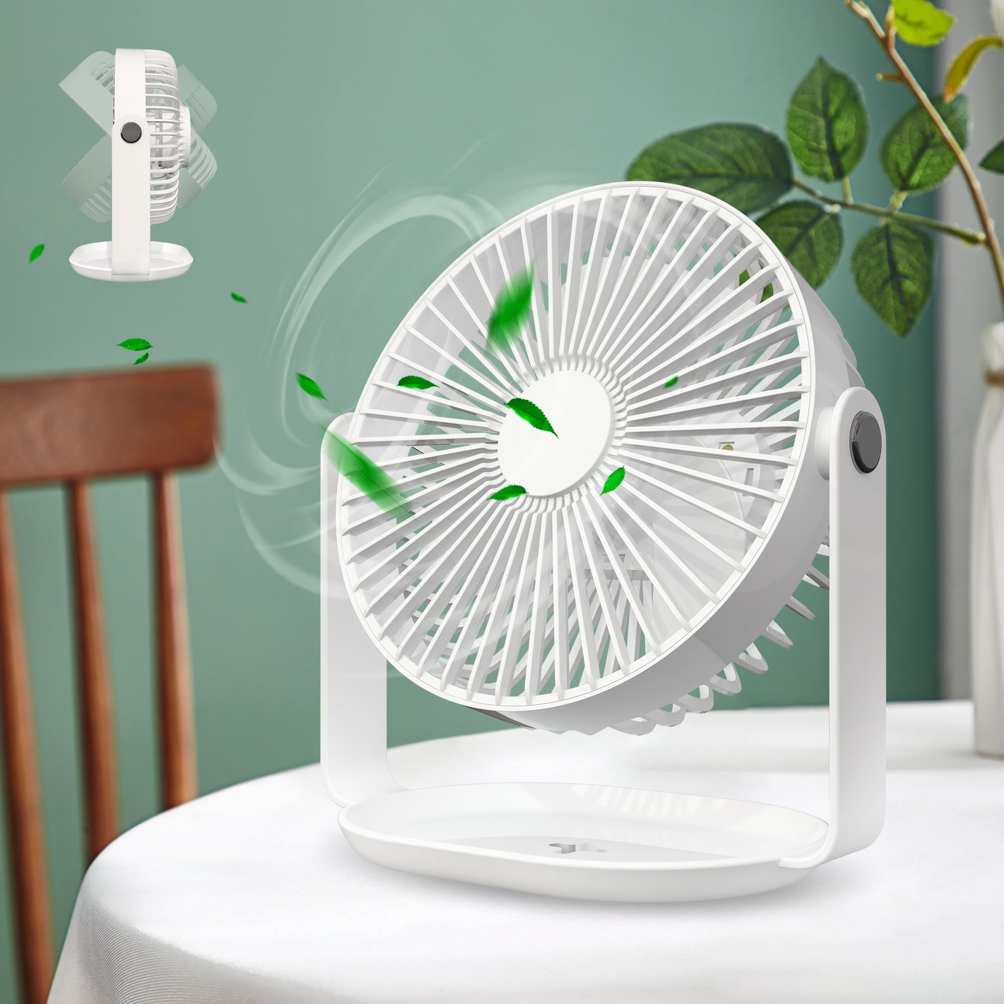 USB Rechargeable Desktop Fan with Night Light, 4 Speeds Quiet Portable ...