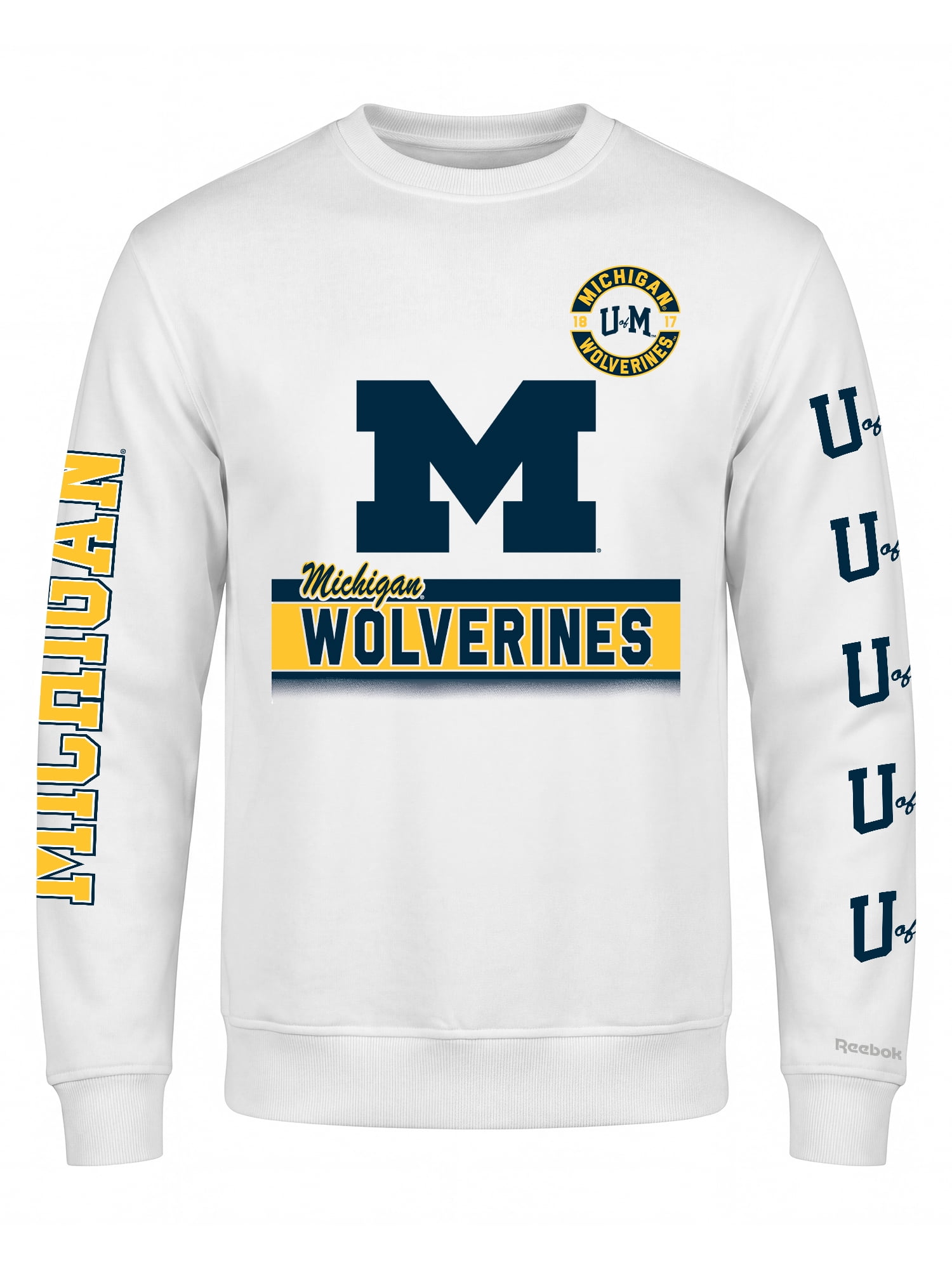Michigan Wolverines Reebok Mens White Crew Sweatshirt