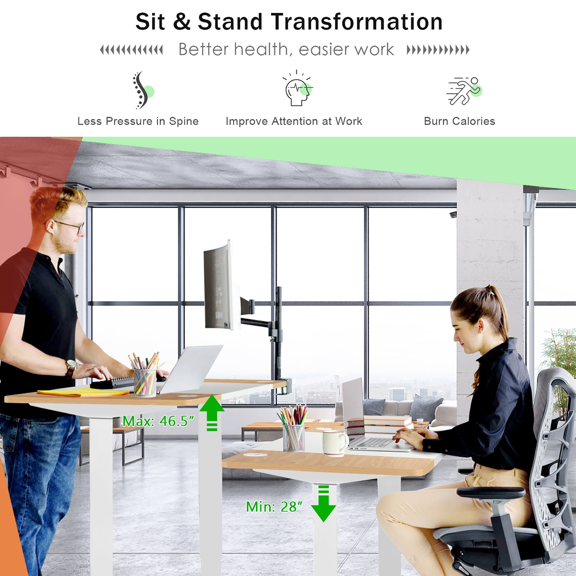 Costway 55''x28'' Electric Standing Desk Adjustable Sit to Stand Table w/USB Port Natural