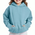 thumbnail image 2 of Children's Classic Hoodies Warm Soft Long Sleeved Hooded Sweatshirts Comfortable Daily Sports Sweatshirt with Pocket Light Blue 9 Years, 2 of 8