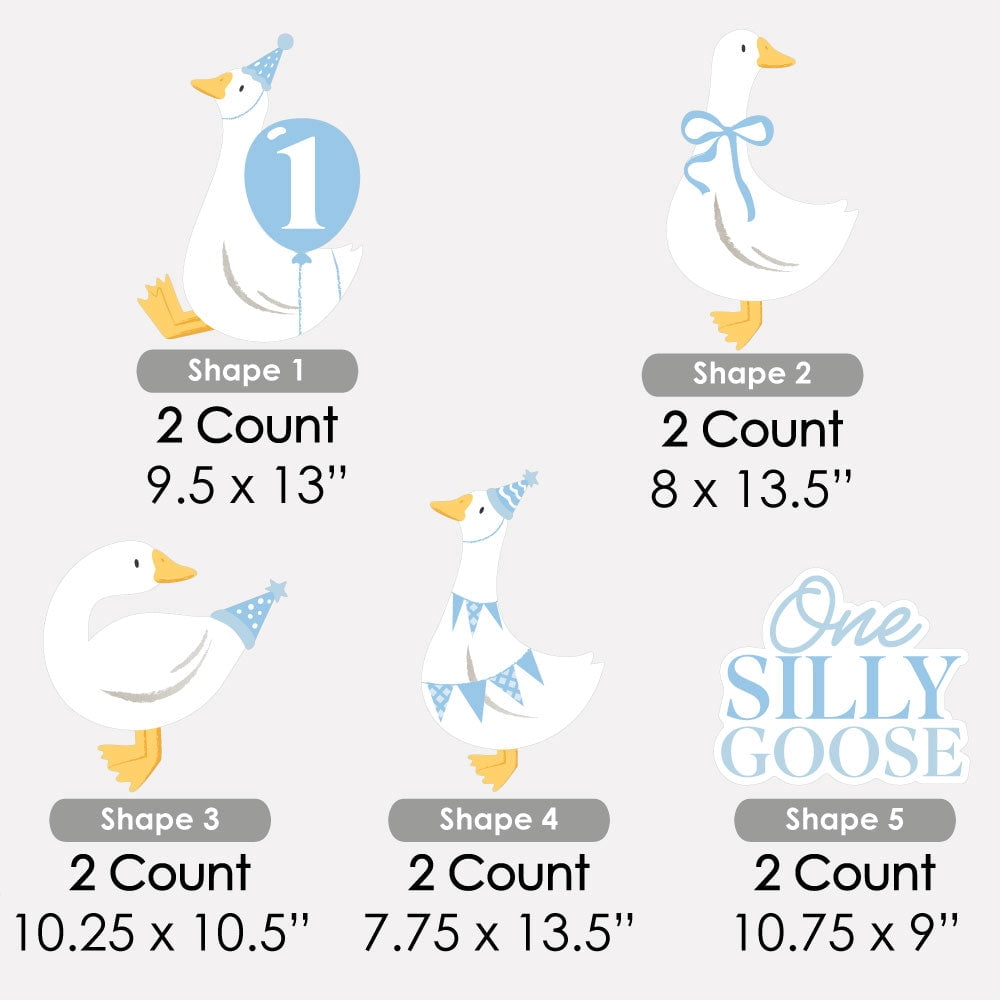 Big Dot of Happiness One Silly Goose Blue Outdoor Decorations, Boy 1st Birthday Party Lawn Ornaments, Goose-Themed Yard Signs with Stakes - 10 Piece Set