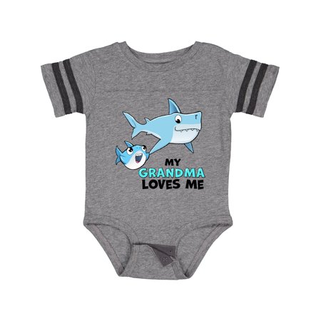 

Inktastic My Grandma Loves Me with Cute Sharks Gift Baby Boy or Baby Girl Bodysuit