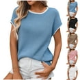 thumbnail image 2 of Fengactive Women's Summer Short Sleeve Ribbed Knit Slim Fit T Shirt Crewneck Basic Casual Color Block Tee Tops, 2 of 7