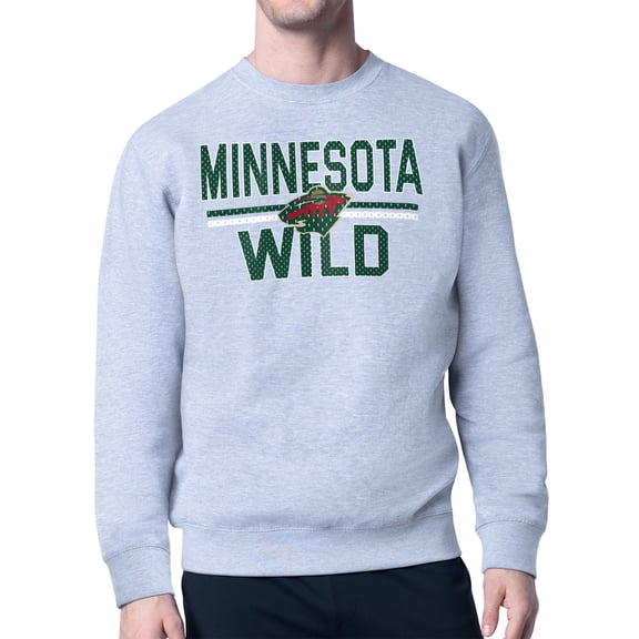 Men's Starter Heather Gray Minnesota Wild Mesh Look Team Name Logo Pullover Sweatshirt