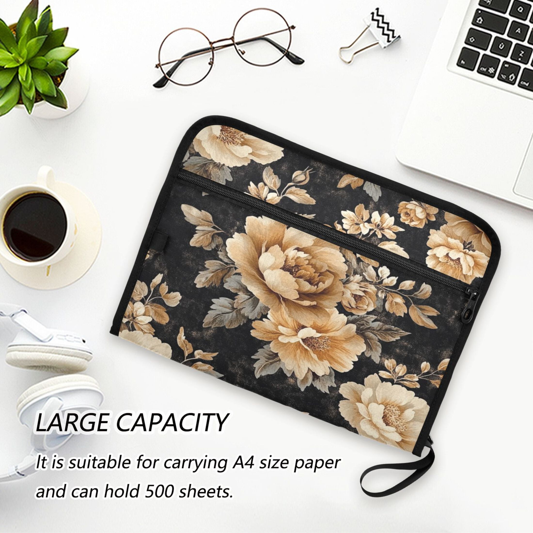 WOBOGO Brown and Beige Flowers Pattern Expanding File Folder Letter Size Accordion Filing Organizer 13 Pocket Separate Organ Pocket