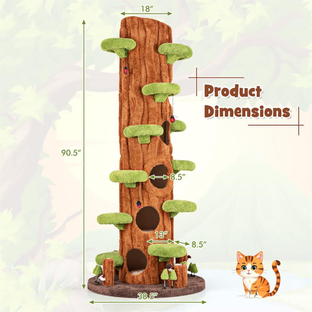 Topcobe 90.5 Inch Tall Multifunctional Cat Tree with Private Condos for Indoor Cats, Modern Cat Furniture, Cat Tower for Indoor Cats-Brown