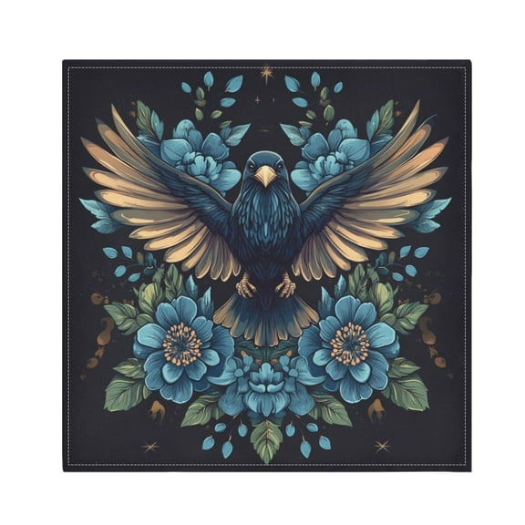WOBOGO Golden Winged Crow Pattern Cloth Napkins 1 Piece Soft Elegant Touch Durable Absorbent Quick Drying for Elegant Dining