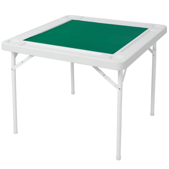 LiviNest 4-Player Folding Game Table: 1-Minute Setup with Cup Holders - 4 Personal Chip Trays for Mahjong Poker Domino - Portable Square Card Table for Family Game Nights