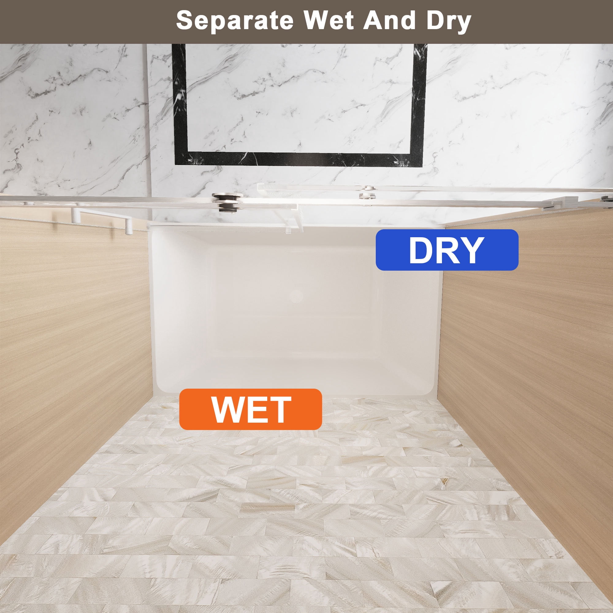 Leumius 56-60"W x 60" H Frameless Single Sliding Shower Door, 1/4\" Clear Tempered Glass, Stainless Steel Handle Square Tube Track Shower Door,Brushed Nickel