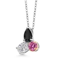 thumbnail image 2 of 925 Silver and 10K Yellow Gold Onyx and Lab Grown Diamond and Pink Moissanite 3 Stone Pendant Necklace for Women | 2.29 Cttw | Pear Shape 8X6MM | Oval 7X5MM | Round 5MM | with 18 inch Chain, 2 of 4