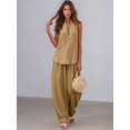 thumbnail image 4 of Women 2 Piece Outfits Halter V Neck Sleeveless Top and Wide Leg Pants Set with Pockets Beige XL, 4 of 6
