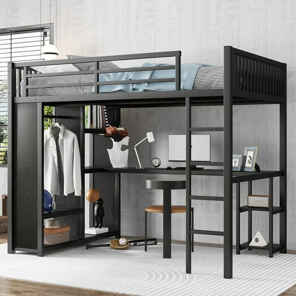 Full XL Loft Bed with Desk, Wardrobe, and Storage – Perfect for Teens & Small Bedrooms