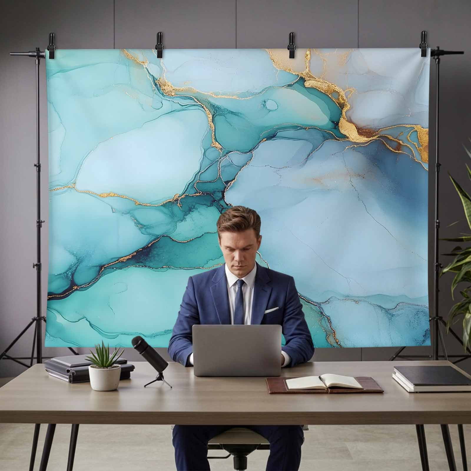 Teal Marble Backdrop for Photography,Fabric Photo Background Backdrop,Contemporary Ink Painted Abstract Art Photo Booth Background for Portrait Photoshoot Video Wedding Studio Decoration Banner 7x5ft