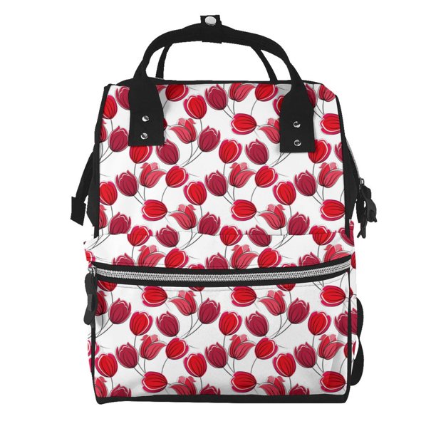 Easygdp Tulips Flowers para Bolsa de Bebé de Gran Capacidad con Múltiples Bolsillos, Bolsa de Pañales para Padres, Bolsa de Viaje Organizada y Elegante