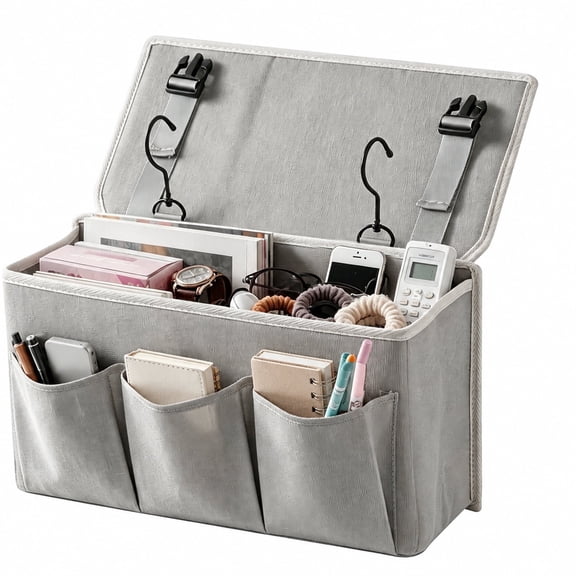 Topsome Bedside Caddy, Dual-Purpose Bed Caddy and Bedside Organizer, Versatile Bedside Storage with Hanging Straps for Magazines, Remotes, Phone, and Essentials