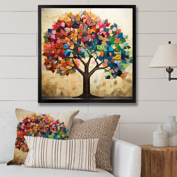 Designart "Colorful Harmony of American Basswood Trees I" Landscapes Framed Wall Art Decor - Country Colorful Tree Entryway Framed Wall Art Print