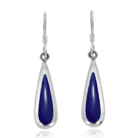Teardrops Sterling Silver Inlaid Simulated Blue Lapis-Lazuli Dangle Earrings