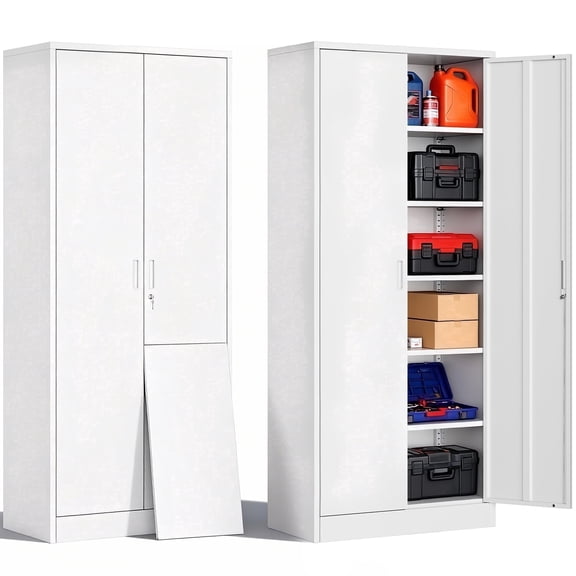 Cjf Metal Storage Cabinet with Locking Doors, 71 inch Tall Garage Locker, 5 Adjustable Shelves, Steel Cabinet for Office, Garage, Home and Pantry