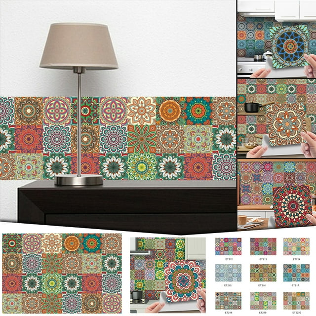 Simulation Mandala Tile Sticker 3D Self-Adhesive Removable Wall Paper Tile DIY Craft Decoration for Kitchen Bathroom